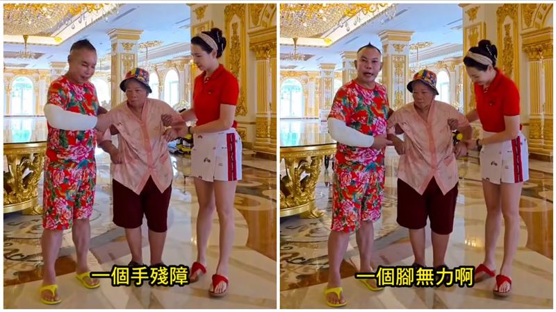 胡漢龑自嘲手受傷、媽媽腳無力，母子絕配。（圖／翻攝自《啟德機械起重工程-股公司》臉書）