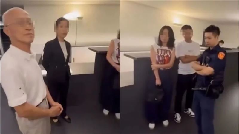 台豐球場驚傳有男員工擅闖女更衣室翻私人物品，民眾與業者報案後在警方面前對峙爭論。（翻攝自爆料公社）