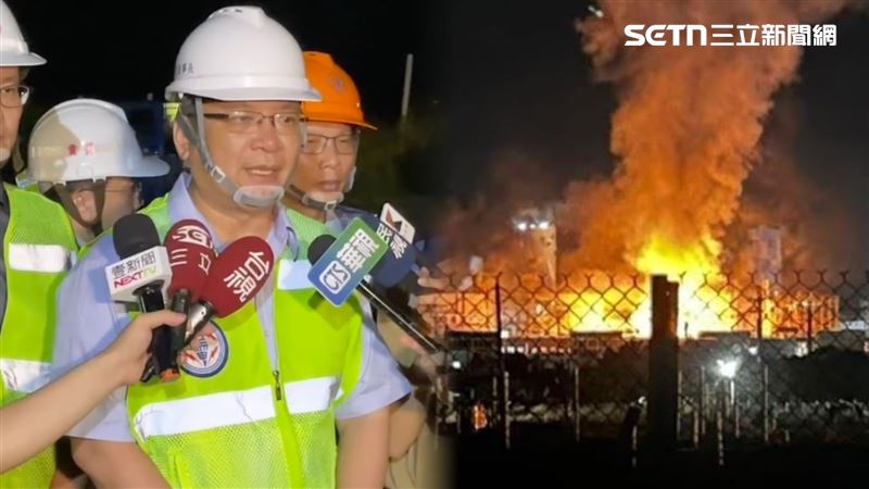台電董座曾文生緊急南下現場坐鎮，他表示這場意外應是天然氣洩漏造成，天亮後會進一步進廠確認肇因。（圖／翻攝畫面）