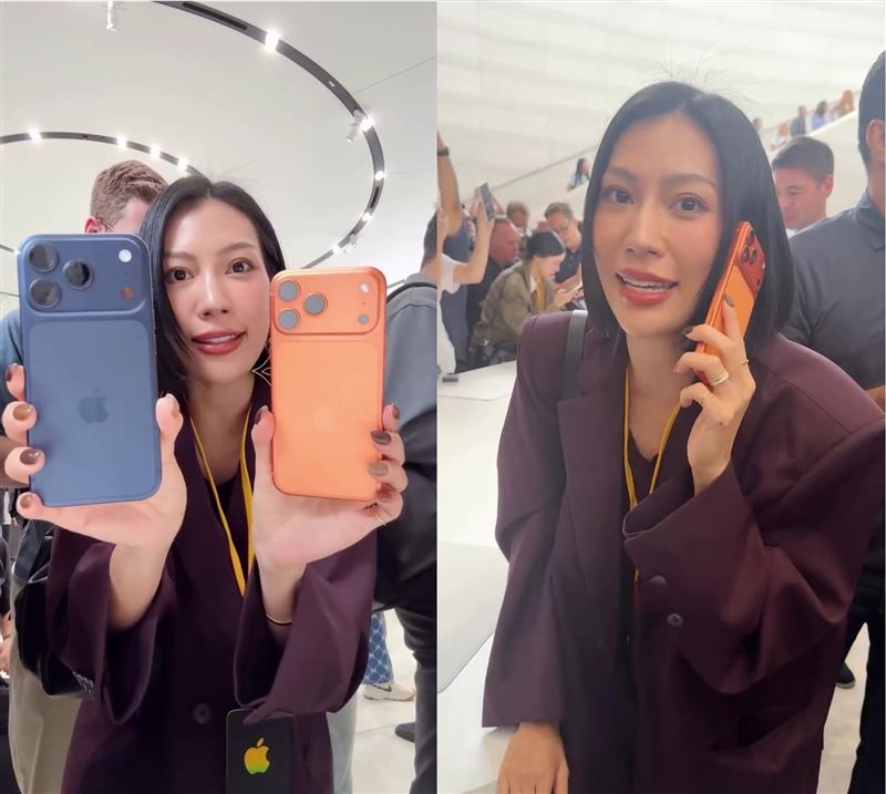 莫莉開箱最新的iPhone17 Pro Max。（組合圖／翻攝自IG @molly_chiang）