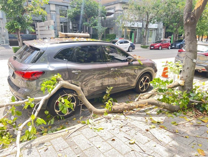 停放在路邊的轎車遭波及，天窗玻璃破裂。（圖／翻攝畫面）
