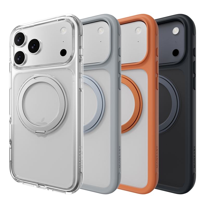 MagStand 360 M 磁吸旋轉支架防摔手機殼。提供透明、迷霧、珊瑚、午夜等四色