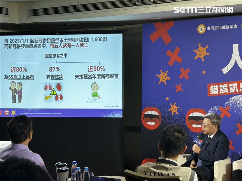 盛望徽強調，感染新冠病毒絕不是小感冒，研究也指出，感染新冠的死亡風險是流感的2.22倍 。（圖／記者簡浩正攝影）