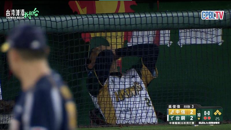 台鋼雄鷹總教練洪一中遮臉問天。（圖／翻攝自CPBLTV）