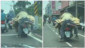 台南阿伯騎機車載紙箱，用路人看了捏把冷汗，警將依規定開罰。（圖／翻攝爆料公社）