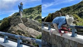 大媽,藍衣,護欄,網友,美照,岩石,納稅錢,南投,合歡山,武嶺亭圖片描述。（圖／翻攝自爆料公社）