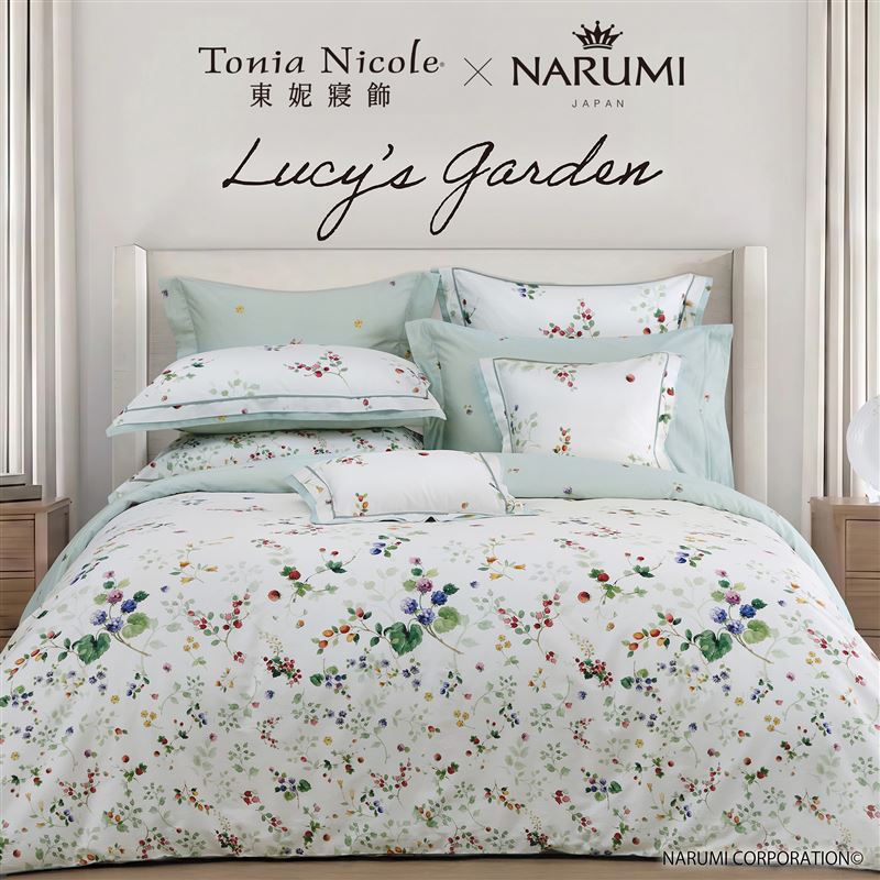 東妮寢飾 &times; Narumi日本精品骨瓷聯名寢具，100%高紗支長纖棉印花四件式床包組-露西花園，雙人原價11,850元，優惠價9,480元。（圖／品牌業者提供）