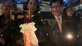 林佳龍與眾議院議長艾達莫娃（Markéta Pekarová Adamová）一同欣賞翠玉白菜。（圖／讀者提供）