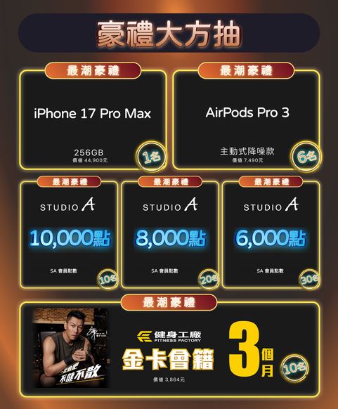 STUDIO A iPhone 17新機抽獎活動獎項總覽