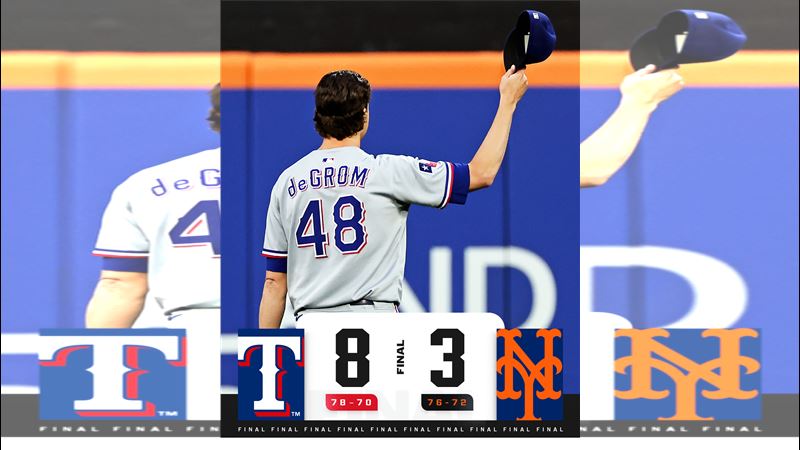 狄格隆（Jacob deGrom）2022年休賽季後首度遭遇前東家大都會。（圖／翻攝自MLB推特）