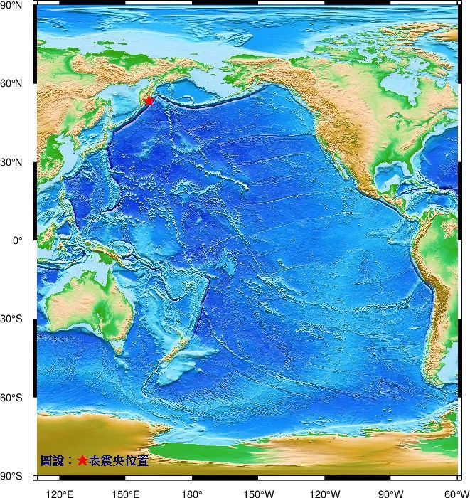 俄羅斯堪察加半島驚傳規模7.4地震。（圖／翻攝自氣象署地震測報中心）