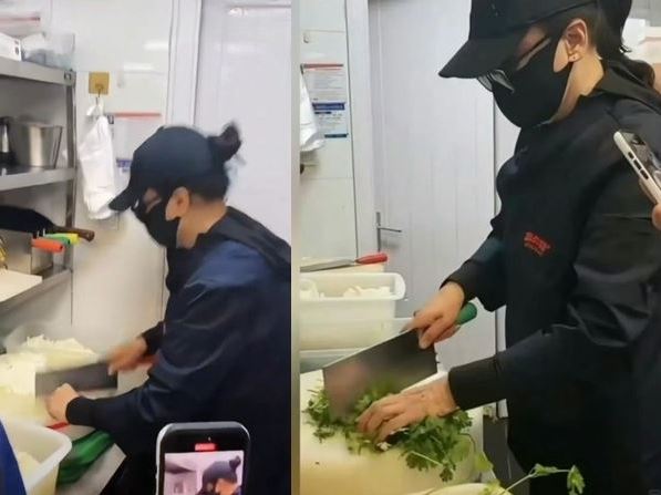 張蘭未持有健康證進入廚房，並且沒先洗手直接切菜，涉嫌違反大陸《食品安全法》。（圖／翻攝自微博）