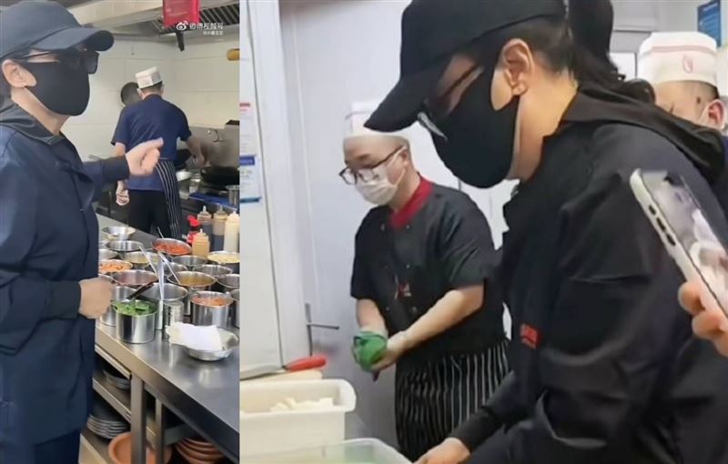 張蘭扮黑衣人自己跑去麻六記廚房直播卻惹出事了。（組合圖／翻攝自微博）