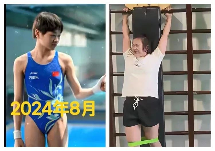 全紅嬋正值發育期，身形大一號，熱身時被網友拍照酸「復健」。（圖／微信公眾號＠暨南大學）