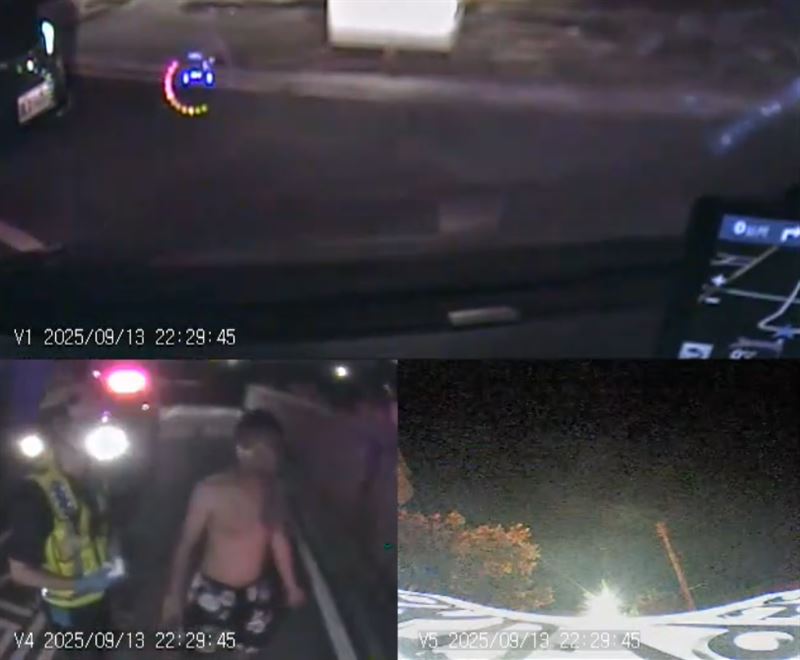 左手被砍傷的男子坐上救護車就醫，左肩被血染得一片紅。（圖／翻攝畫面）