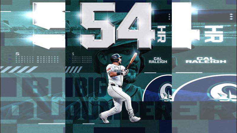 洛利（Cal Raleigh）15日敲出本季締54轟。（圖／翻攝自MLB X）
