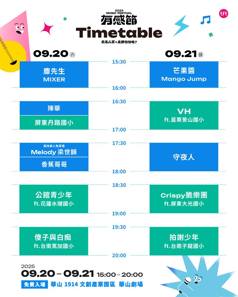 2025「為台灣而教有感節」音樂活動表演卡司流時間。（圖／為台灣而教提供）