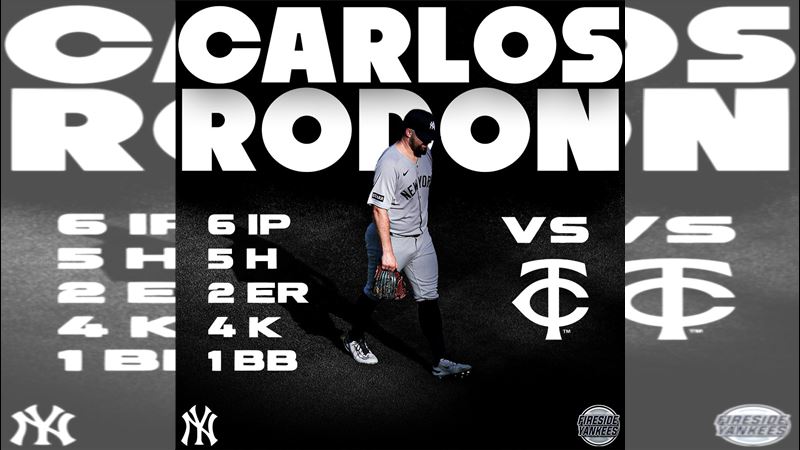 羅登（Carlos Rodon）先發6局僅失2分，苦吞本季第9敗。（圖／翻攝自Fireside Yankees推特）