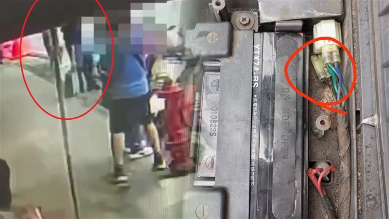 嫌犯將民眾機車電瓶內的排線拔掉，趁機現身以修車名義索討修車費。（圖／翻攝畫面）