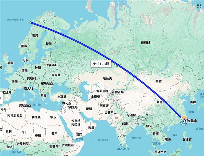 一張明信片從北極圈寄到竹北，但卻找不到收件人，引發網路熱議。（圖／翻攝自Google Map）