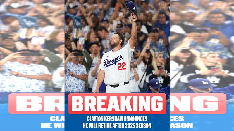 柯蕭（Clayton Kershaw）19日宣布退休。（圖／翻攝自MLB X）