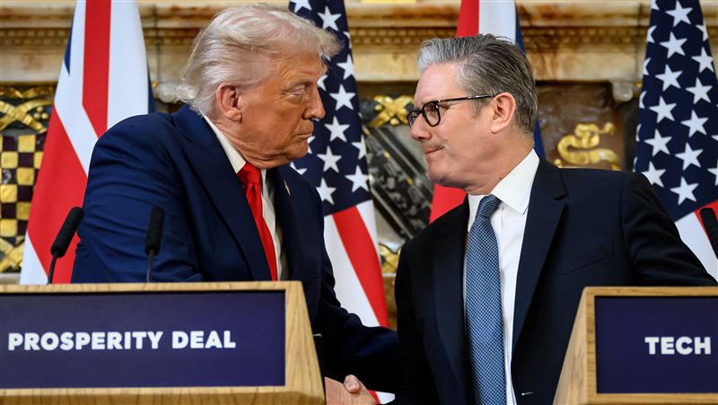 美國總統川普與英國首相施凱爾會談，並舉行聯合記者會。（圖／路透社／達志影像）