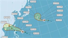 樺加沙颱風估週日海警，下週一、二暴風圈觸陸。（圖／翻攝中央氣象署）