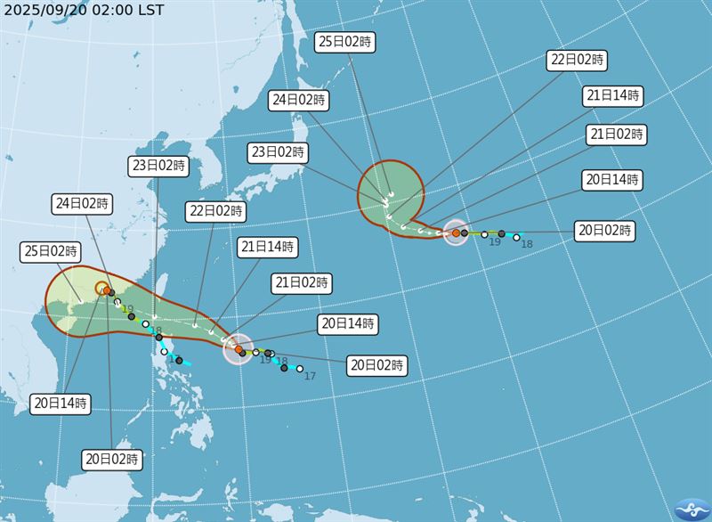 樺加沙與浣熊颱風預估路徑。（圖／中央氣象署）