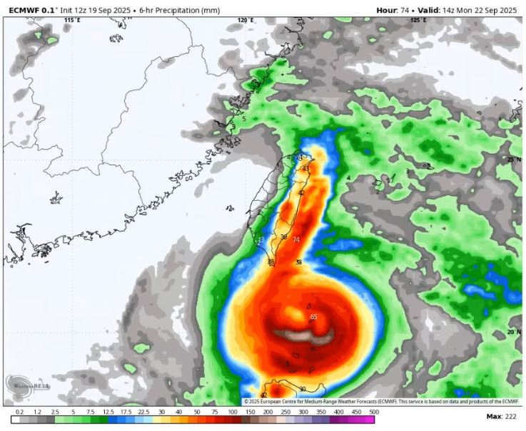 臺灣南北兩端及各沿海地區，包含周邊海域都有強風大浪。（圖／翻攝自天氣風險 WeatherRisk）