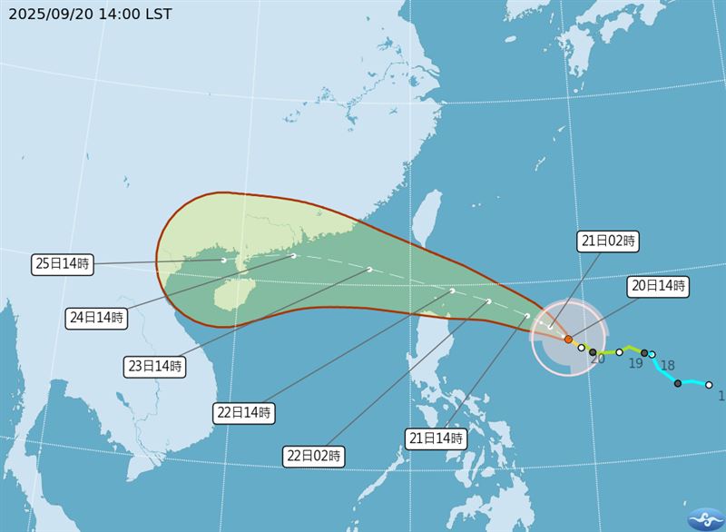 樺加沙登陸機率雖低，但其暴風圈較大，掃過台灣時仍會對天氣造成影響。（圖／氣象署）