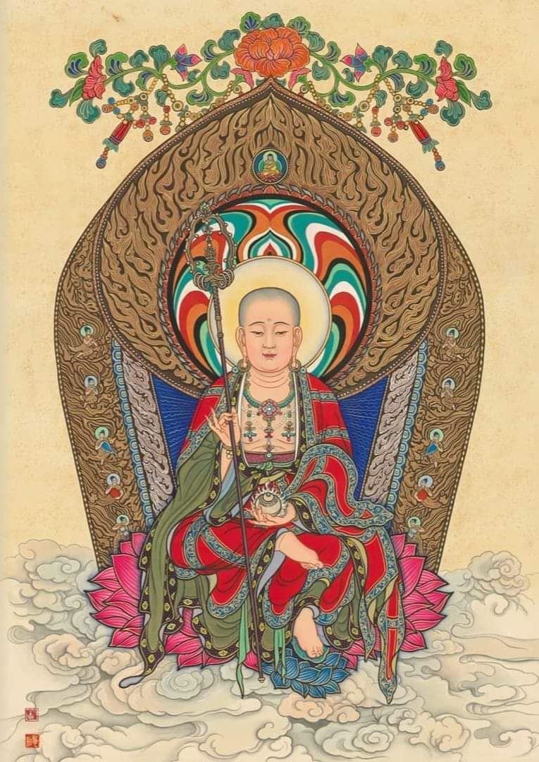 鬼門關的同一天也是地藏王菩薩生日，快念「滅定業真言咒」10個字，幫助自己大吉大利大賺錢。（圖／慧松居士恭繪 雲水堂提供)