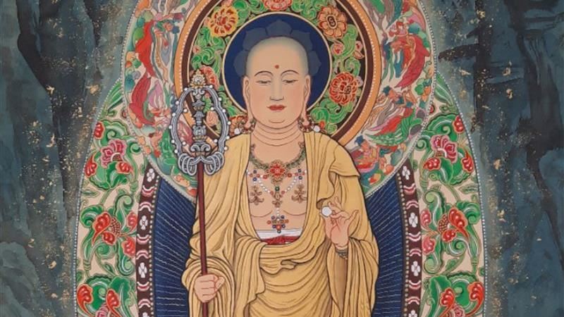 鬼門關的同一天也是地藏王菩薩生日，快念「滅定業真言咒」10個字，幫助自己大吉大利大賺錢。（圖／慧松居士恭繪 雲水堂提供)