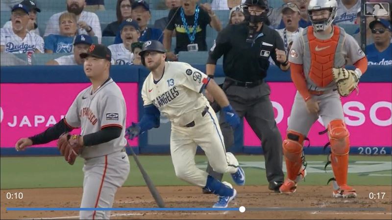 鄧愷威1局下挨孟西（Max Muncy）2分砲。（圖／翻攝自MLB網站）