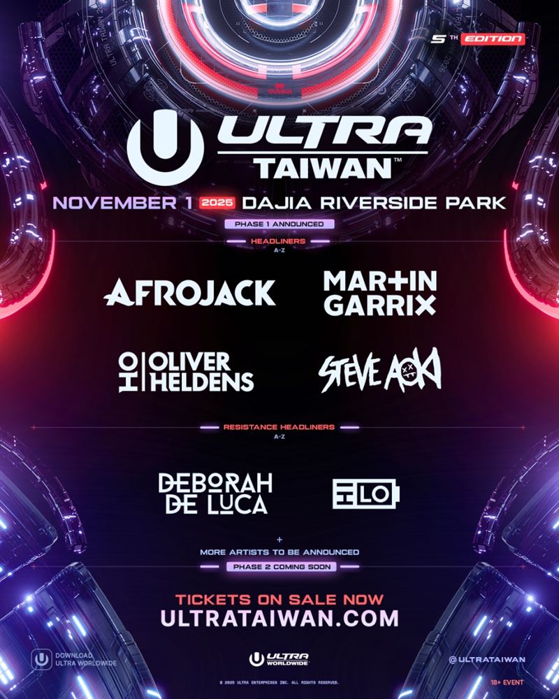第五屆Ultra Taiwan超世代音樂節國際DJ堅強陣容。（圖／Ultra Taiwan提供）