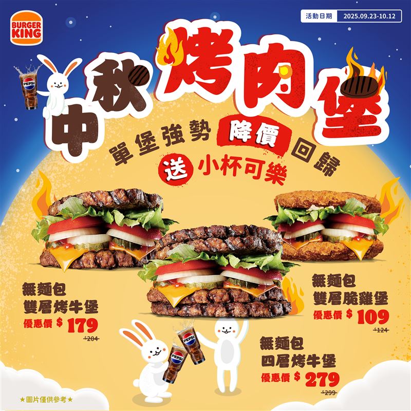 漢堡王推出無麵包系列漢堡的限時「中秋節限定套餐」。（圖／品牌業者提供）