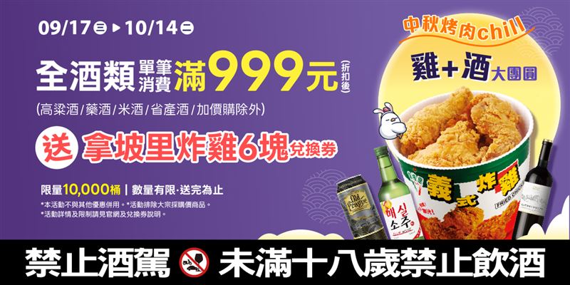 美廉社攜手拿坡里披薩.炸雞推出「雞+酒大團圓」。（圖／品牌業者提供）