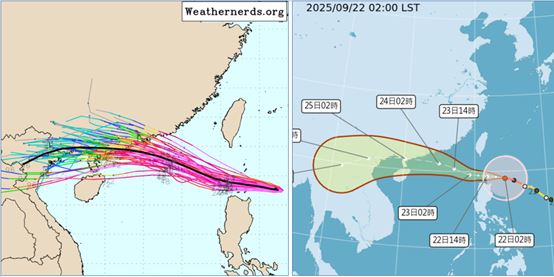 各國模擬樺加沙路徑皆通過巴士海峽。（圖／洩天機教室）