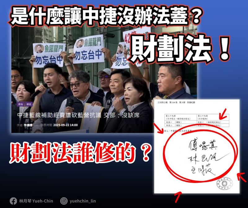 林月琴曝光藍委修法時的簽名。（圖／翻攝自林月琴臉書）