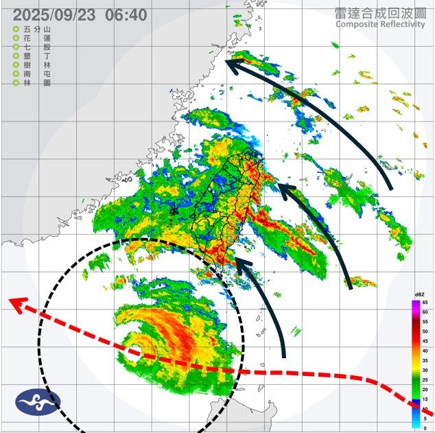 樺加沙已經要開始離開台灣，預估颱風警報今天之內會陸續解除。（圖／翻攝自天氣職人-吳聖宇）