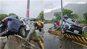 花蓮,警車,車體,通緝犯,分隔島,燈桿,新城分局,加灣派出所,詐騙,打滑圖片描述。（圖／翻攝畫面）