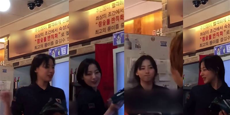 網傳一段短片，在韓式燒肉店內一名外型清秀的餐館店員正妹被捕捉。（圖／翻攝自threads）