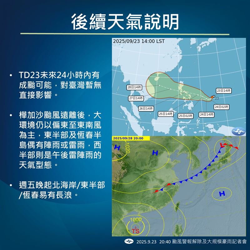菲律賓東方的熱帶系統，有機會在24小時內發展為颱風。（圖／氣象署）