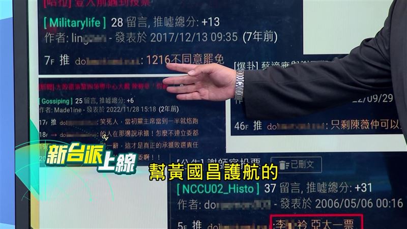 跟監王義川的李姓狗仔PTT帳號被搜出，PO的文章都在幫黃國昌護航。（圖／翻攝新台派上線）