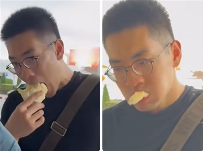 因榴槤不能上飛機，一個中國的家庭，為了不浪費水果，竟在機場外大嗑5.5公斤榴槤。（圖／翻攝自抖音）