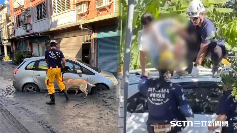 高雄市特搜隊45人長途夜車，於凌晨1時許抵達花蓮，天亮搜救犬、空拍齊發展開地毯式搜索，尋找倖存者。（圖／翻攝畫面）