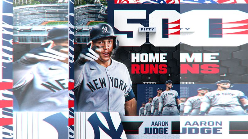 賈吉（Aaron Judge）敲出本季第50轟。（圖／翻攝自MLB X）