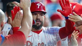 舒瓦伯（Kyle Schwarber）本季第55、56轟同場出爐。（圖／美聯社／達志影像）