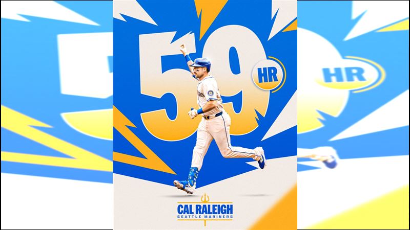 洛利（Cal Raleigh）敲出本季第59轟。（圖／翻攝自MLB推特）