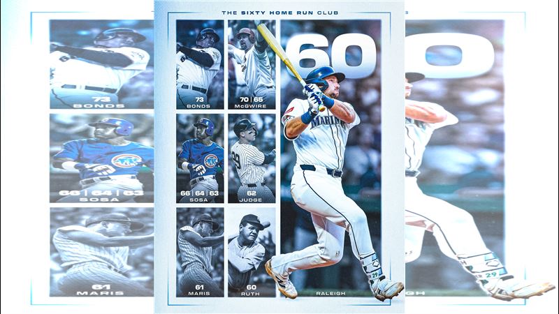 洛利（Cal Raleigh）敲出本季第60轟，成為大聯盟史上第7人。（圖／翻攝自水手推特）