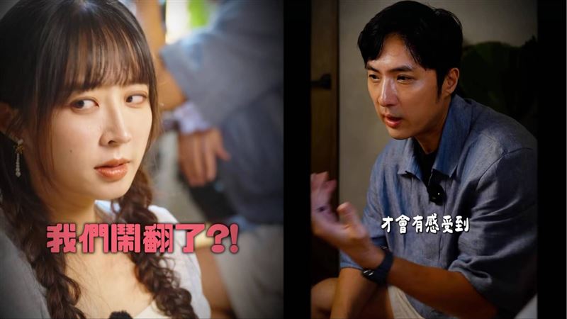 洪詩（左）跟李運慶拍片介紹彌月禮盒。（圖／翻攝自洪詩IG）